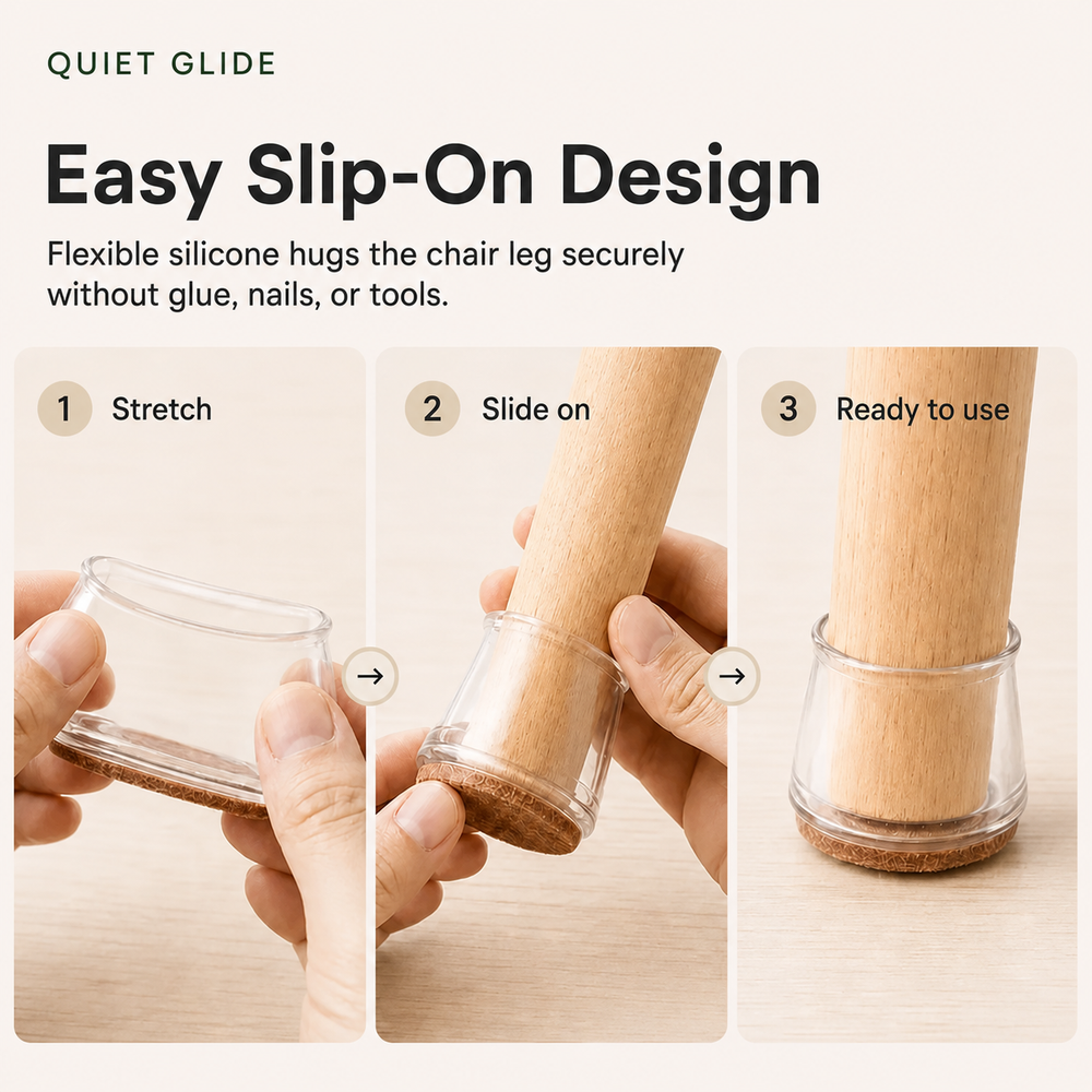 Quiet Glide Chair Leg Protectors — 8 Piece Set